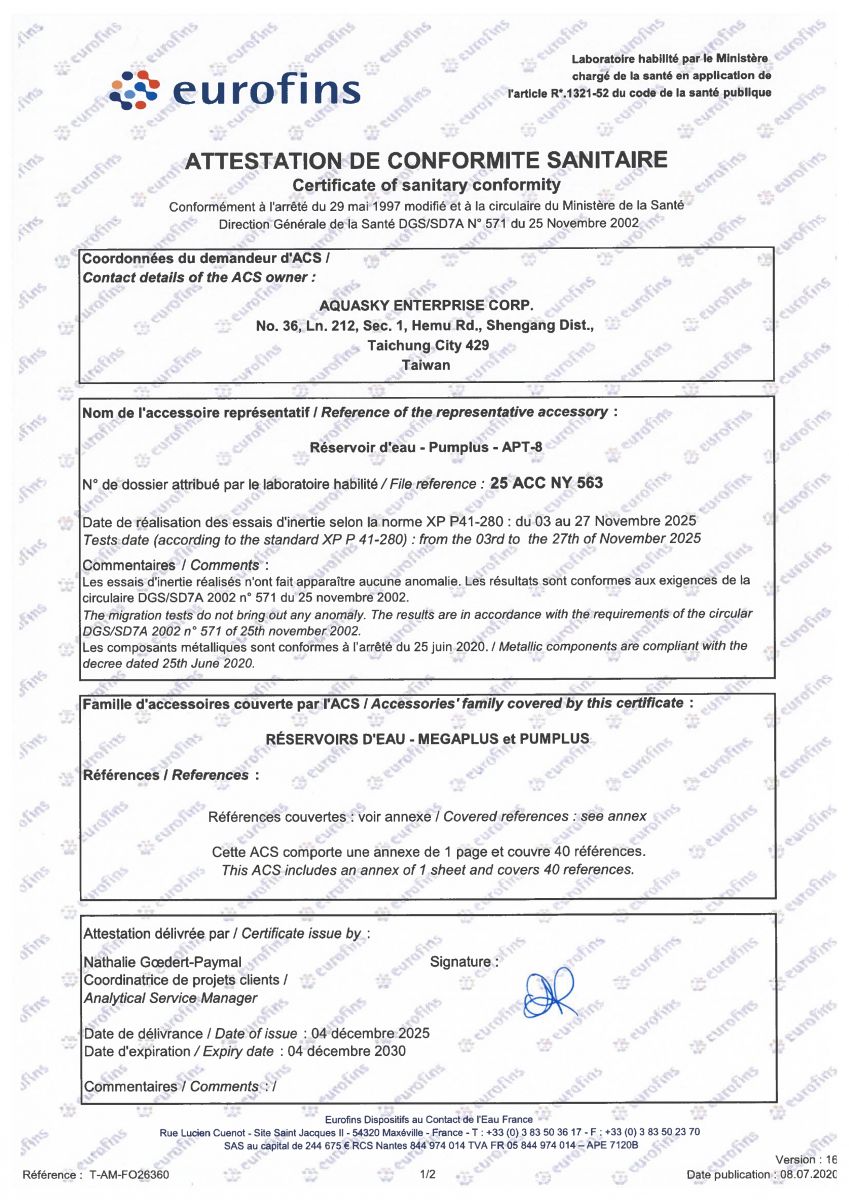ACS Certificado de Conformidad Sanitaria